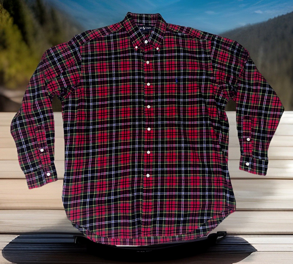 Vtg Polo Ralph Lauren Woodsman LuMBeRJaCk Plaid Flannel Shirt Men's Size Large